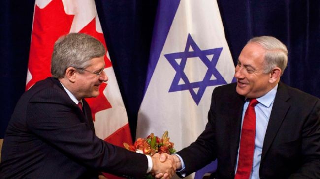 Thủ tướng Israel Benjamin Netanyahu (phải) cảm ơn người đồng cấp Canada Stephen Harper